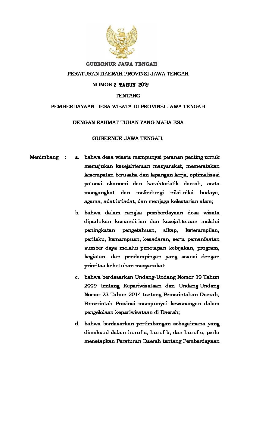 Peraturan Daerah Provinsi Jawa Tengah No 2 Tahun 2019