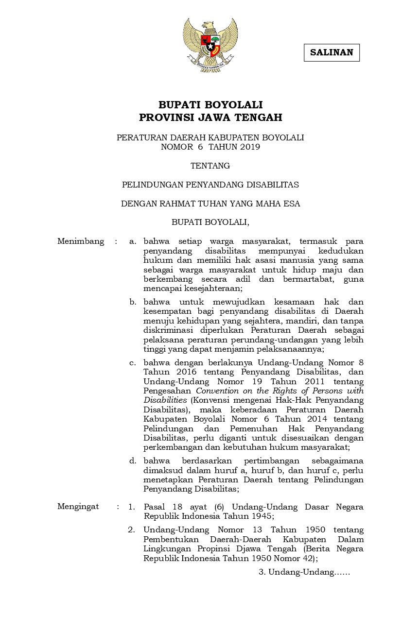 Peraturan Daerah Kab Boyolali No 6 Tahun 2019 Tentang