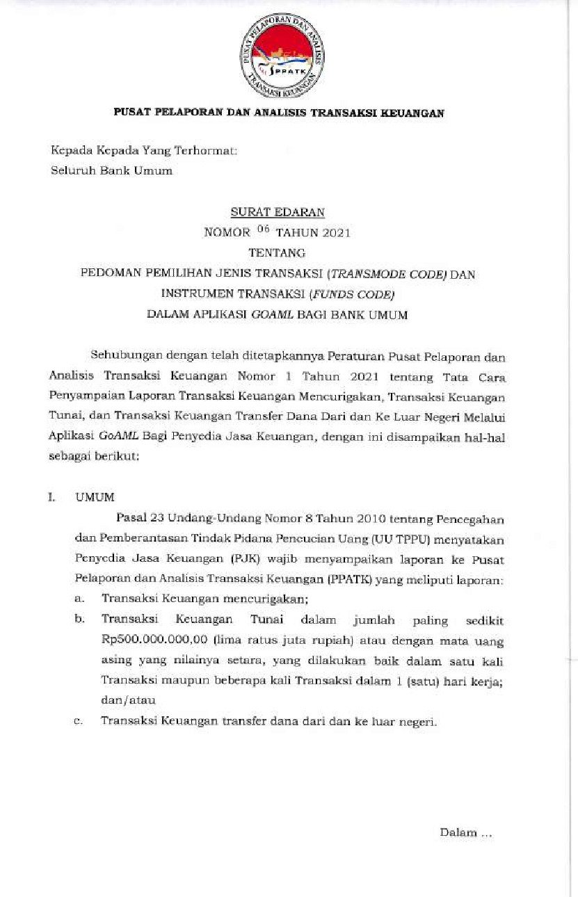 Surat Edaran Kepala Pusat Pelaporan dan Analisis Transaksi Keuangan ...