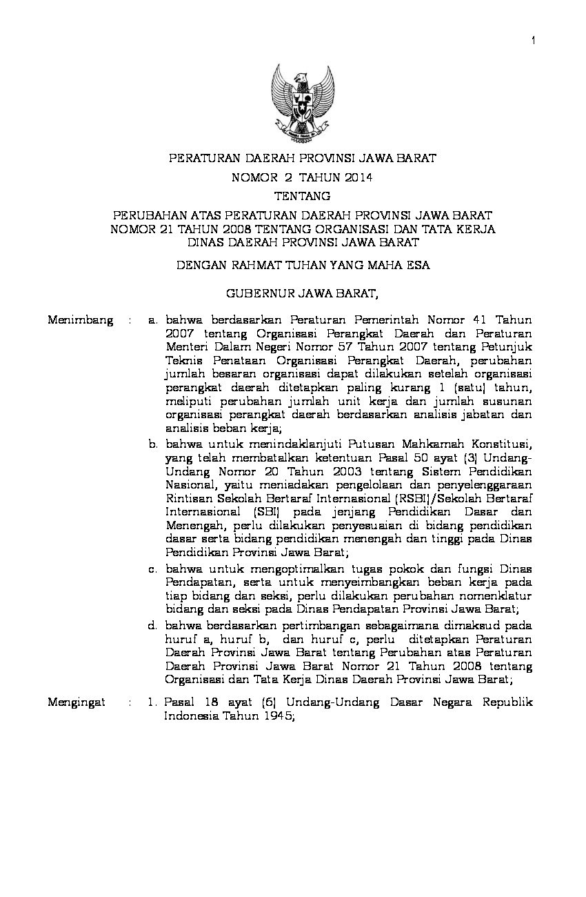 Peraturan Daerah Provinsi Jawa Barat No 2 Tahun 2014 Tentang