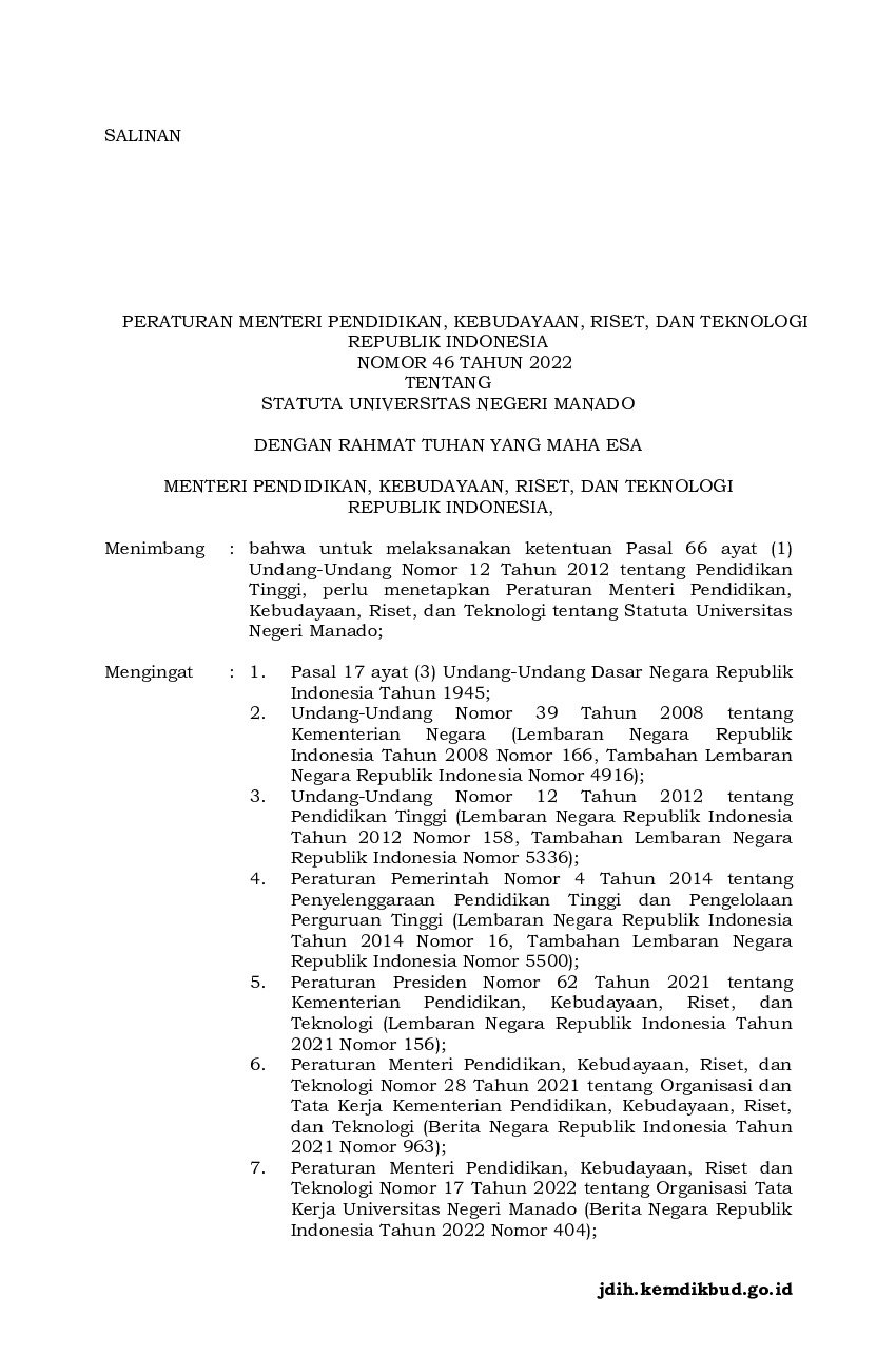 Peraturan Menteri Pendidikan, Kebudayaan, Riset, dan Teknologi ...