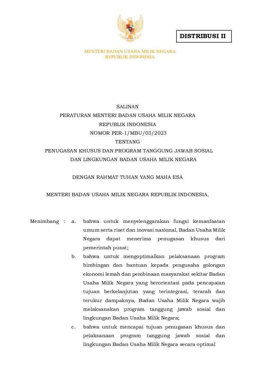 Peraturan Menteri Badan Usaha Milik Negara Bumn No Per 1 Mbu 03 2023