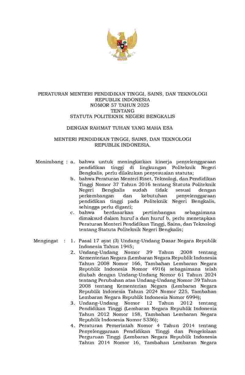 Peraturan Menteri Pendidikan Tinggi, Sains, dan Teknologi No 57 tahun ...