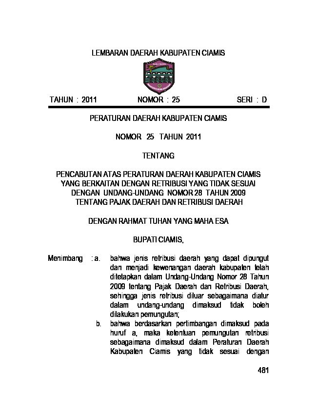 Undang Undang Nomor 28 Tahun 2009 Tentang Pajak Daerah Dan Retribusi