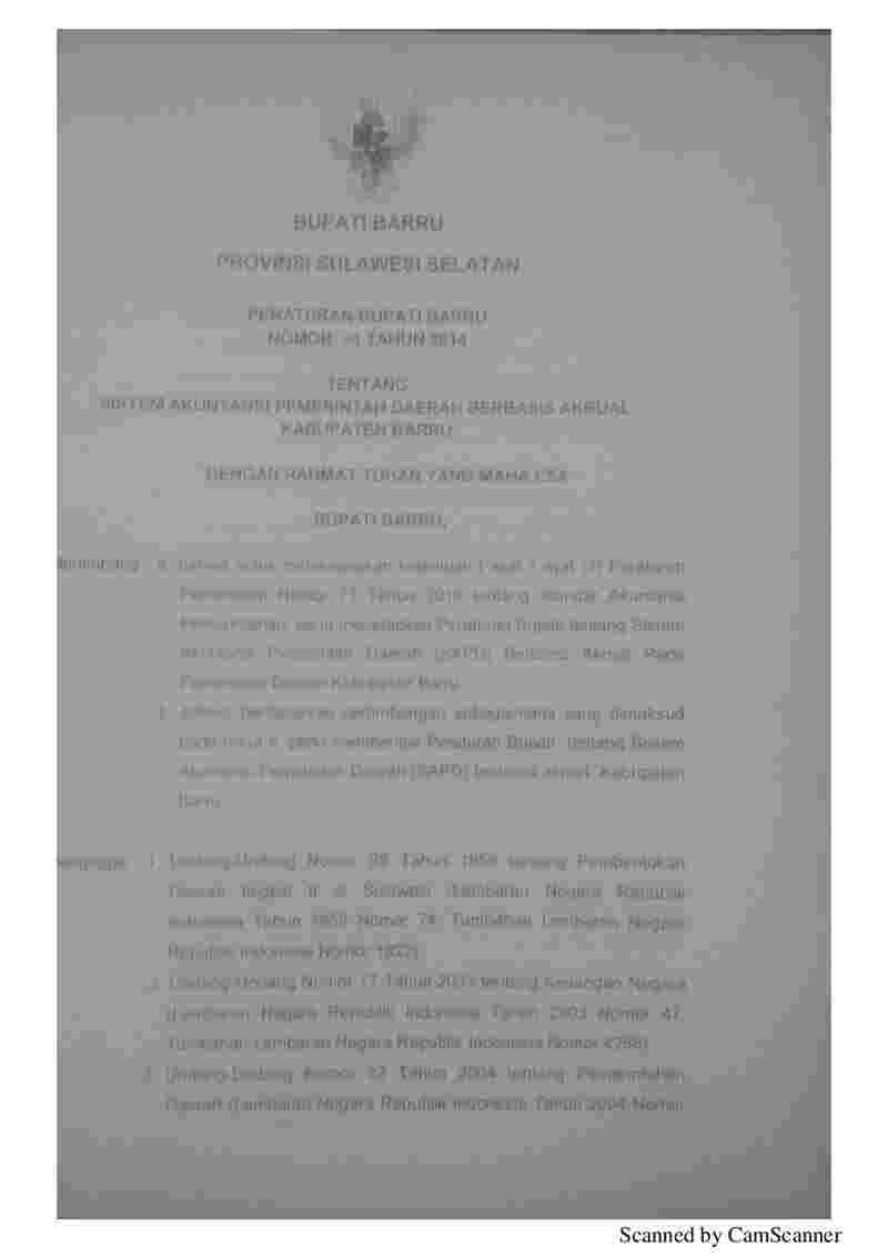 Peraturan Bupati Barru  No 24 tahun 2014 tentang Sistem Akuntansi Pemerintah Daerah Berbasis Akrual Kabupaten Barru
