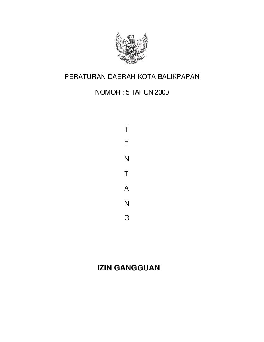 Peraturan Daerah Kota Balikpapan No 5 tahun 2000 tentang Izin Gangguan