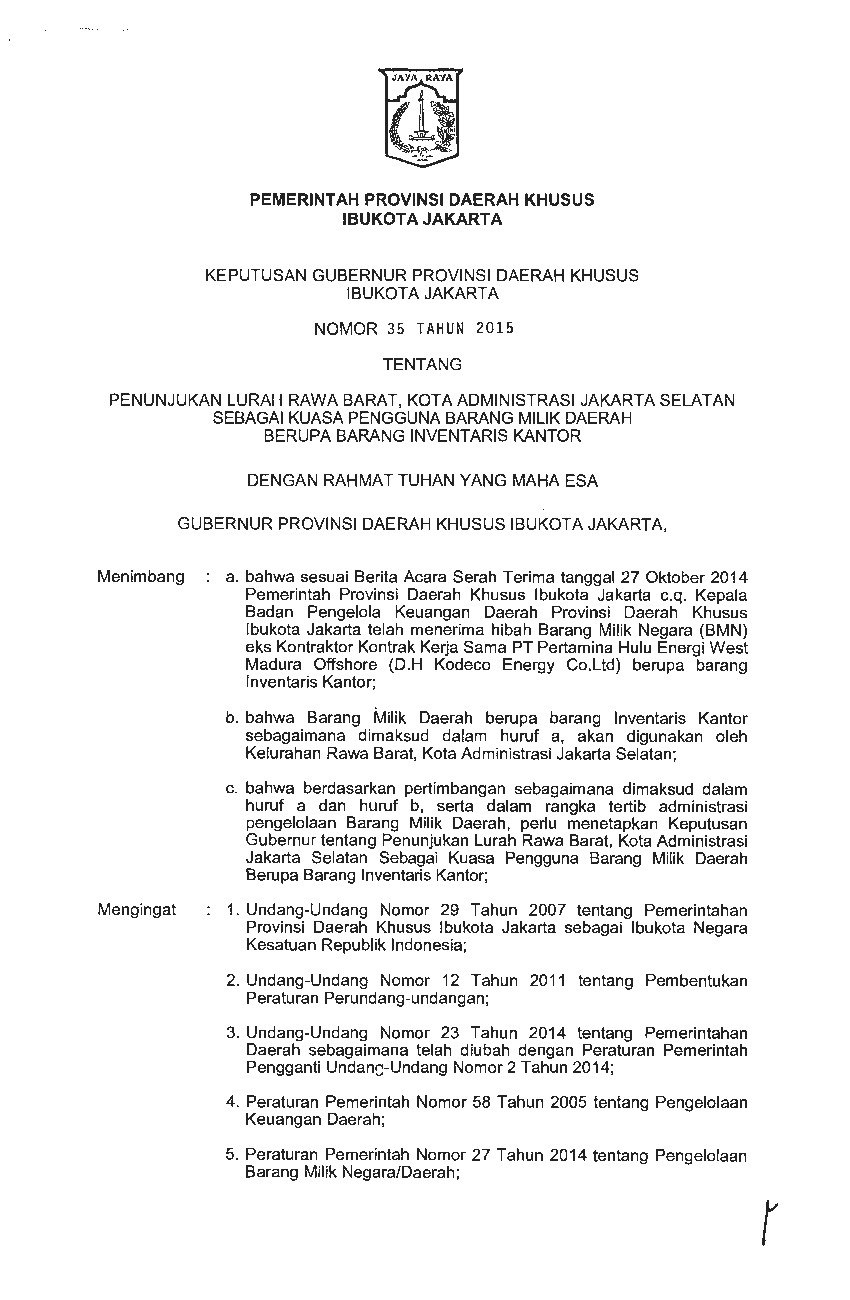 Keputusan Gubernur Dki Jakarta No 35 Tahun 2015 Tentang